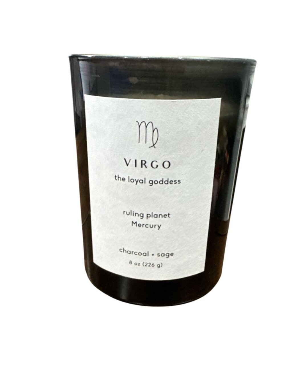 Virgo-Themed Threshold Candle Charcoal & Sage Scent Black Glass 8 Oz (226 g) App